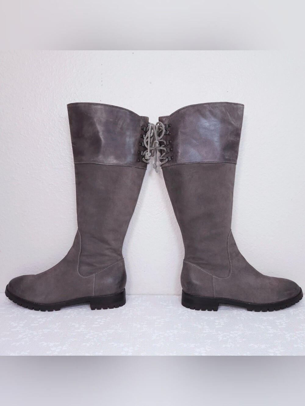 COLE HAAN Air Kensington Riding Boots US 9.5 Nubuck Leather Lace-Up Calf Tall